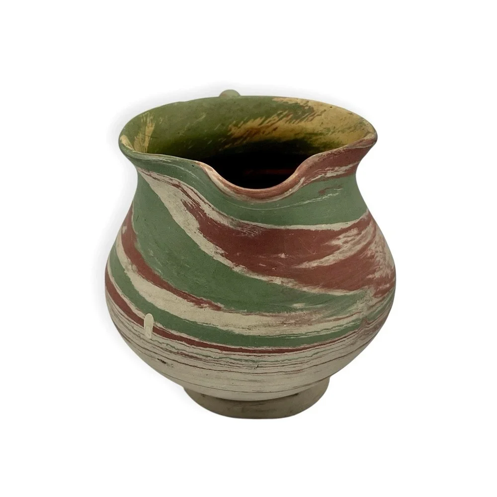 Vintage Silver Springs Mission Pottery Creamer Pitcher Swirl‎ Pink Green